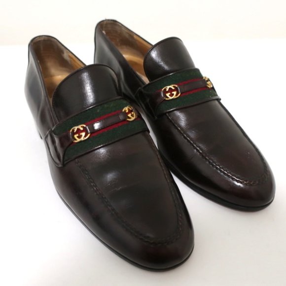 Gucci Vintage GG Web Loafers Dark Brown Leather main image 9